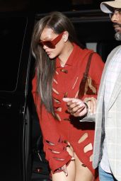 Rihanna in Red Heading to Dine at the Royal Monceau
