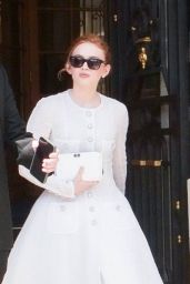 Sadie Sink in a White Dress Out in Paris 06-25-2024