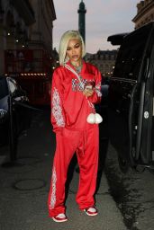 Teyana Taylor in a Red Tracksuit at Place Vendôme During Paris Fashion Week 06-26-2024