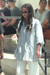 Laura Harrier and Fiancé Sam Jarou at All Time Restaurant in Los Angeles 07-15-2024