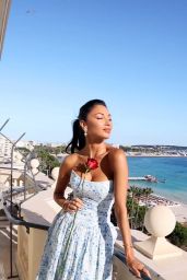 Nicole Scherzinger in a Blue Floral Midi Dress 07-04-2024