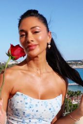 Nicole Scherzinger in a Blue Floral Midi Dress 07-04-2024