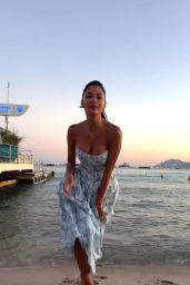Nicole Scherzinger in a Blue Floral Midi Dress 07-04-2024