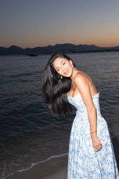 Nicole Scherzinger in a Blue Floral Midi Dress 07-04-2024