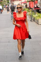 Ashley Roberts Wearing a Flared Red Dress in London 08-14-2024