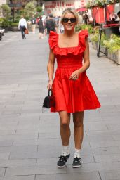 Ashley Roberts Wearing a Flared Red Dress in London 08-14-2024