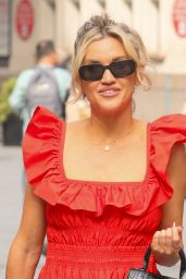 Ashley Roberts Wearing a Flared Red Dress in London 08-14-2024
