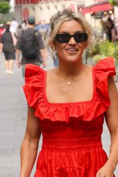 Ashley Roberts Wearing a Flared Red Dress in London 08-14-2024