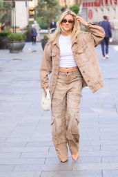 Ashley Roberts Dazzles in White Crop Top and Beige Co-ords at Heart Breakfast Show in London 09-11-2024
