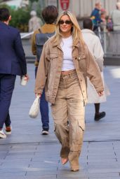 Ashley Roberts Dazzles in White Crop Top and Beige Co-ords at Heart Breakfast Show in London 09-11-2024