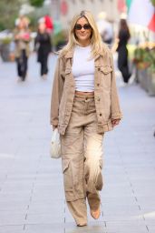 Ashley Roberts Dazzles in White Crop Top and Beige Co-ords at Heart Breakfast Show in London 09-11-2024