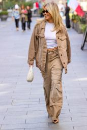 Ashley Roberts Dazzles in White Crop Top and Beige Co-ords at Heart Breakfast Show in London 09-11-2024