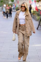 Ashley Roberts Dazzles in White Crop Top and Beige Co-ords at Heart Breakfast Show in London 09-11-2024
