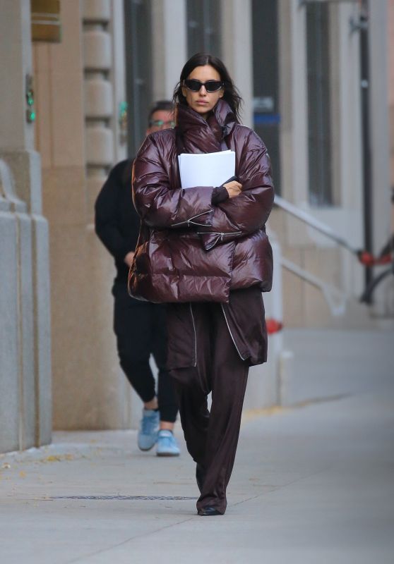 Irina Shayk Breathes Winter Chic in Plum Puffer Coat in NYC [10-28-2024]