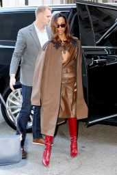 Zoe Saldana Stuns in Chic Leather Outfit on NYC Streets (10-15-2024)