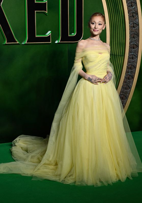 Ariana Grande Stuns in Custom Ralph Lauren Yellow Gown at Wicked