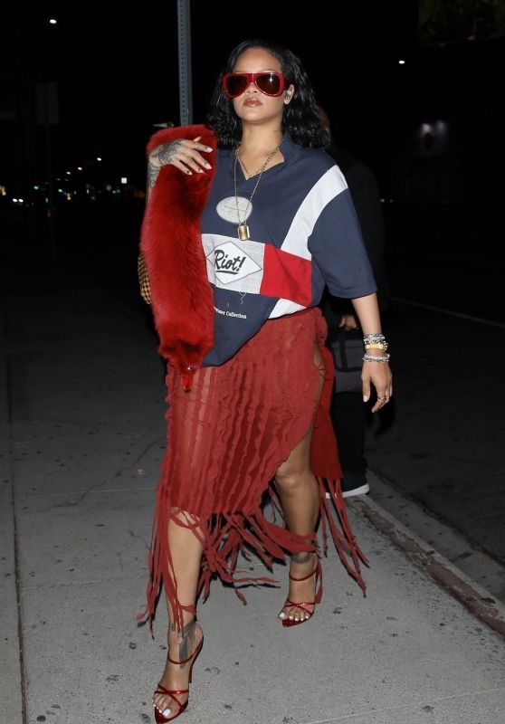 Rihanna Stuns in Red See-Through Skirt at LA