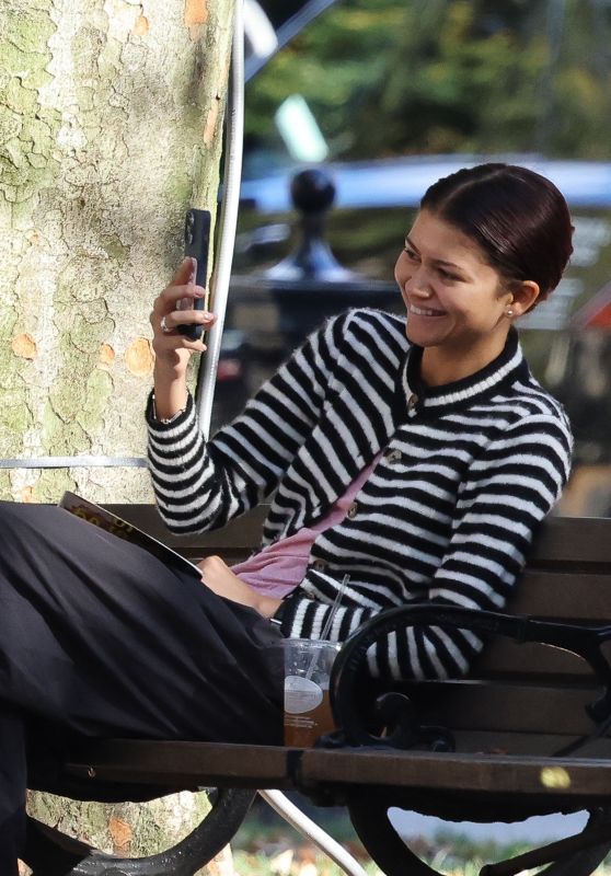 Zendaya Masters Quiet Luxury in Striped Cardigan During Boston Park Date