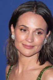 Alicia Vikander Stuns in Custom Louis Vuitton Emerald Gown at BIFA 2024