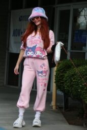 Phoebe Price Rocks Pink at Studio City Post Office with Dog Arnold 12 23 2024