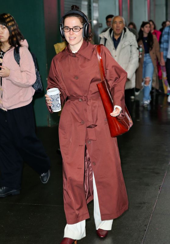 Zoey Deutch Spotted in Red Trench Coat for 