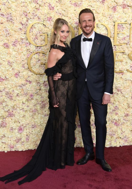 Kayla Radomski and Jason Segel at Golden Globes