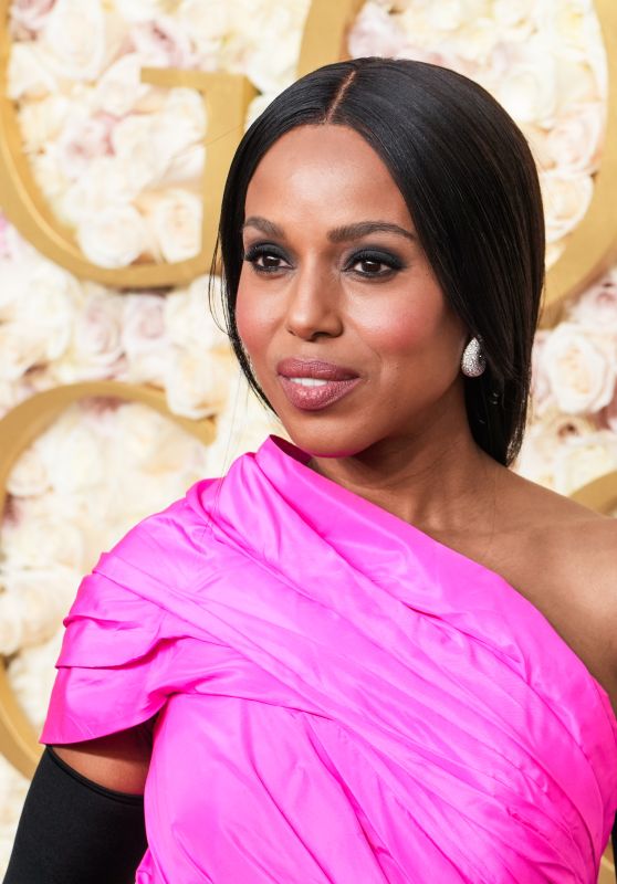 Kerry Washington Stuns in Hot Pink Balenciaga Drama at Golden Globes 2025