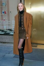 Phoebe Dynevor Stuns in Brown Suede Mini Skirt at NBC NYC - 01 16 2025