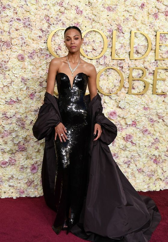 Zoe Saldana Stuns in Chocolate Brown Saint Laurent at 2025 Golden Globes