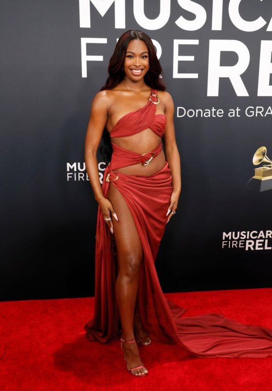 Coco Jones Stuns in Fuchsia Defaïence Gown with Bold Cutouts at 2025 Grammys