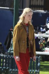 Elle Fanning’s Chic Filming Look at Fullerton College