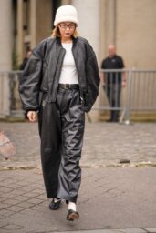 Gigi's Double Leather Look Turns Heads in Paris