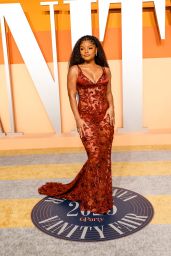 Halle Bailey’s Red Lace Elegance at Vanity Fair Oscars 2025 Party