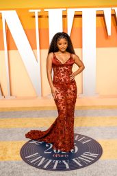 Halle Bailey’s Red Lace Elegance at Vanity Fair Oscars 2025 Party