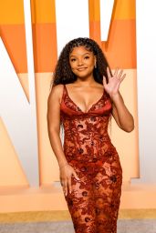 Halle Bailey’s Red Lace Elegance at Vanity Fair Oscars 2025 Party