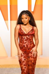 Halle Bailey’s Red Lace Elegance at Vanity Fair Oscars 2025 Party