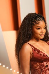 Halle Bailey’s Red Lace Elegance at Vanity Fair Oscars 2025 Party