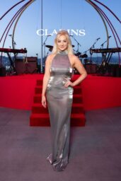 Melissa Reidhead in Metallic Gown at Clarins Beauty Icons Event
