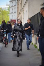 Miley Cyrus Wears Alaia Coat in Paris on April 26, 2025