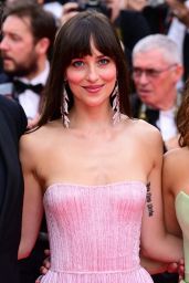 Dakota Johnson Shakes Up Cannes in Pink Gucci Fringe