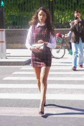 Eiza González Arrives in Paris in Chic Purple Ensemble