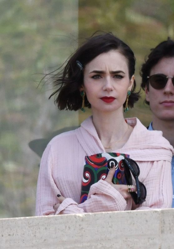 Lily Collins and Eugenio Franceschini in Romantic Scene on 