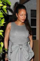 Rihanna Wears JW Anderson Dress With Tabi Flats at Giorgio Baldi