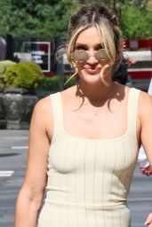 Ashley Roberts Channels Summer Ease in Cream Stripes at Heart Radio