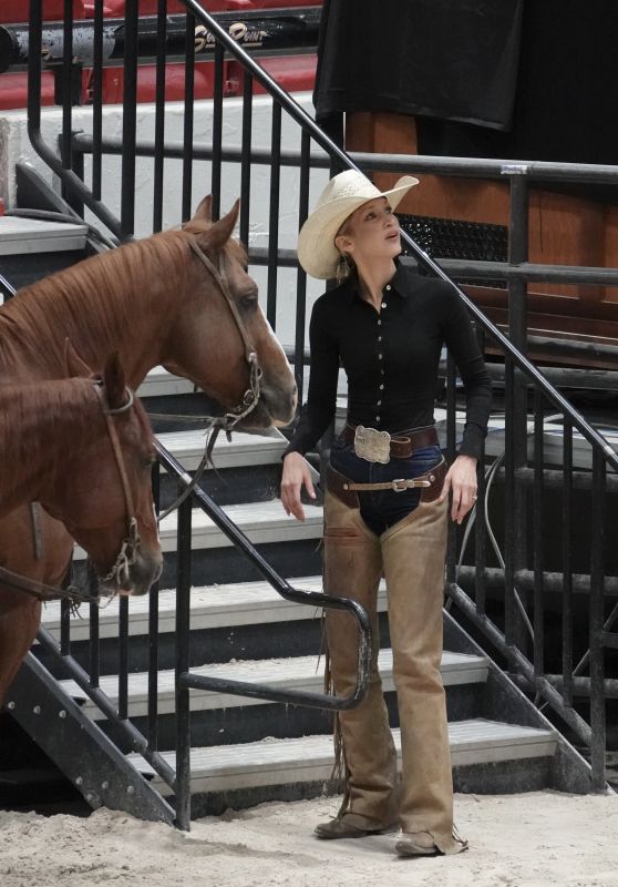 Bella Hadid Practices for Horse Cutting Championship