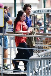 Billie Eilish Navigates Venice Canals in Casual Chic
