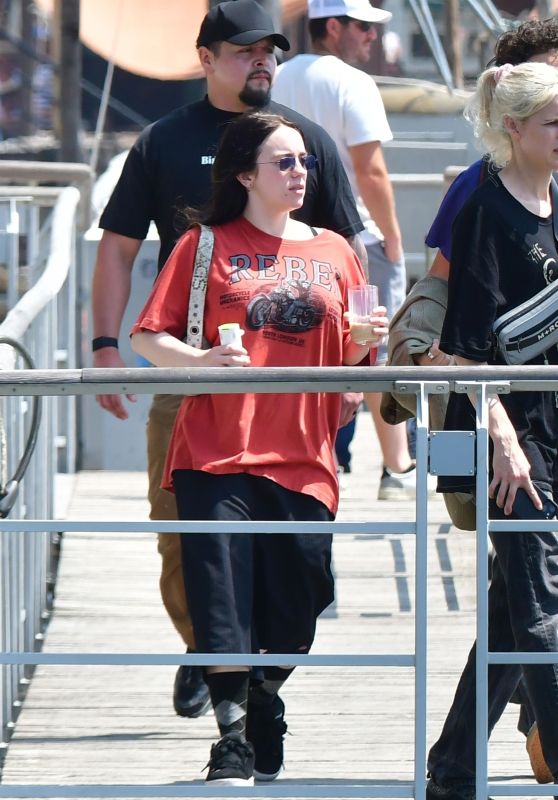 Billie Eilish Navigates Venice Canals in Casual Chic