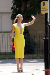 Caprice Plunging Yellow Dress London Streets 06.29.2020