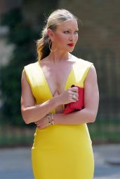 Caprice Plunging Yellow Dress London Streets 06.29.2020