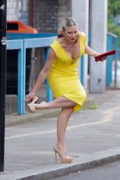 Caprice Plunging Yellow Dress London Streets 06.29.2020